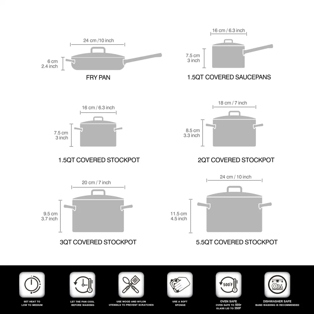 12 Pieces Non Stick Cooking Pot Frying Pan Stainless Steel Cookware Set